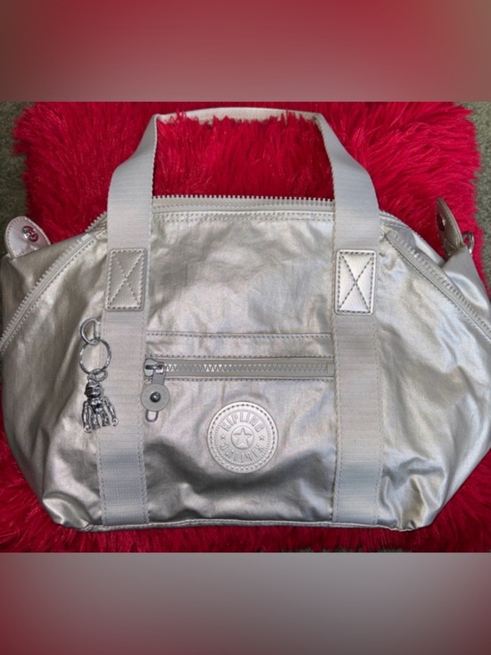Kipling Handbags - Kipling Shiny Metallic Silver Mini Satchel Bag  Monkey Keychain
